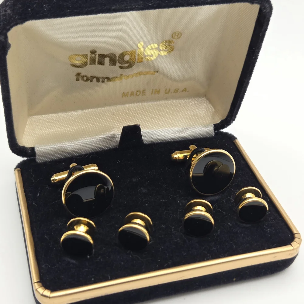 Classic Black and Gold Tuxedo Cuff Links Set